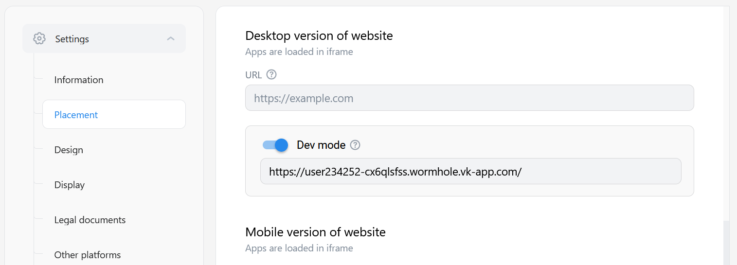 Dev mode setting