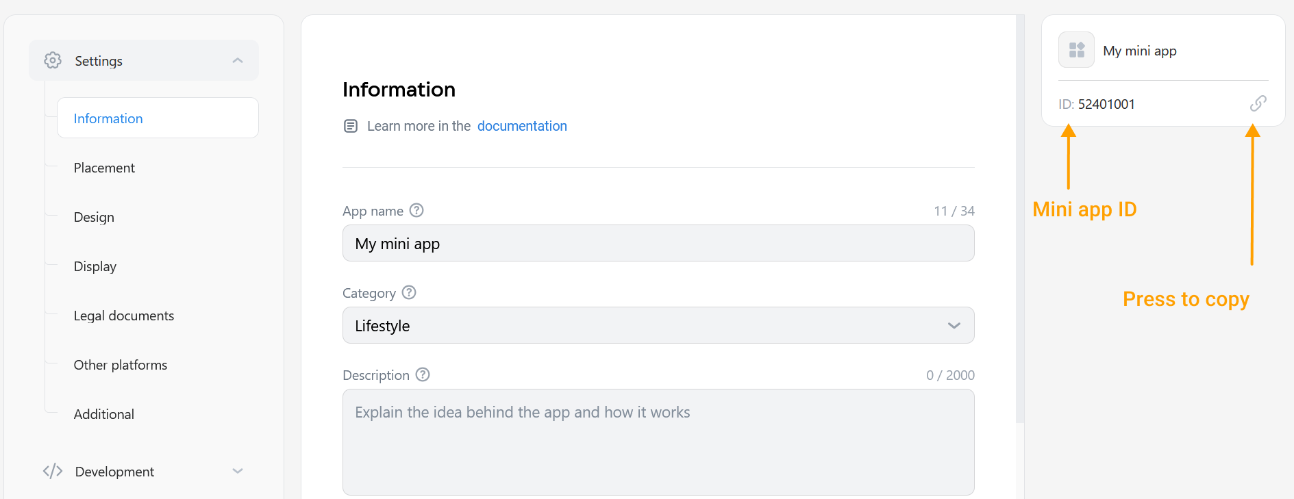 App control panel